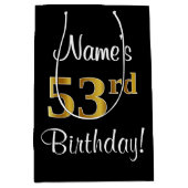 エレガントLuxurious, フェイク金ゴールドルック53誕生日 ミディアムペーパーバッグ (正面)