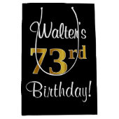 エレガントLuxurious, フェイク金ゴールドルック73誕生日 ミディアムペーパーバッグ (正面)