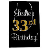 エレガントLuxury, フェイク金ゴールドルック33誕生日 ミディアムペーパーバッグ (正面)