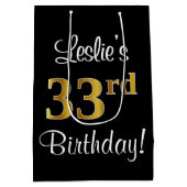 エレガントLuxury, フェイク金ゴールドルック33誕生日 ミディアムペーパーバッグ (裏面)