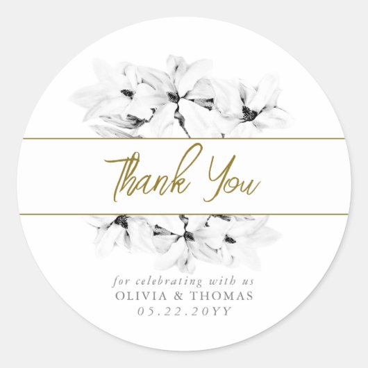 エレガントMagnoliasスタイリッシュ金ゴールド結婚の感謝 ラウンドシール (正面)
