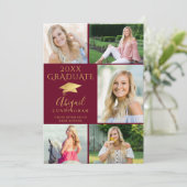 エレガントMaroon金ゴールド6 Photo Collage卒業 案内状 (スタンド正面)