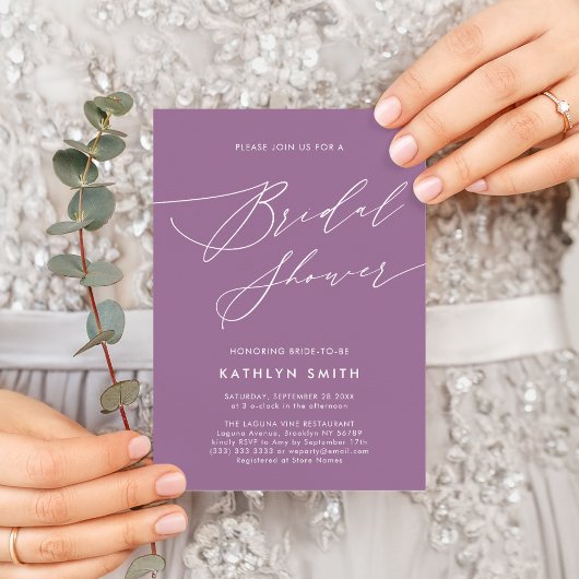 エレガントMauveスクリプエレガントトモダンブライダルシャワー 招待状