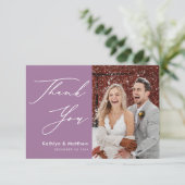 エレガントMauveスクリプエレガントトモダン写真結婚の サンキューカード (スタンド正面)