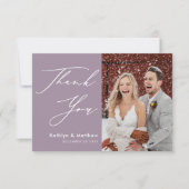 エレガントMauveスクリプエレガントトモダン写真結婚の サンキューカード (正面)