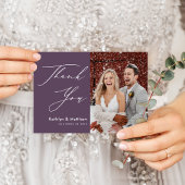 エレガントMauveスクリプエレガントトモダン写真結婚の サンキューカード