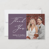 エレガントMauveスクリプエレガントトモダン写真結婚の サンキューカード (正面)