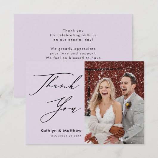 エレガントMauveスモダンクリットフォト結婚ズ サンキューカード (正面/裏面)