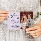 エレガントMauveスモダンクリットフォト結婚ズ セーブザデート