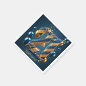 エレガントMidnight Blueと金ゴールドストライプの21歳 スタンダードカクテルナプキン (角)