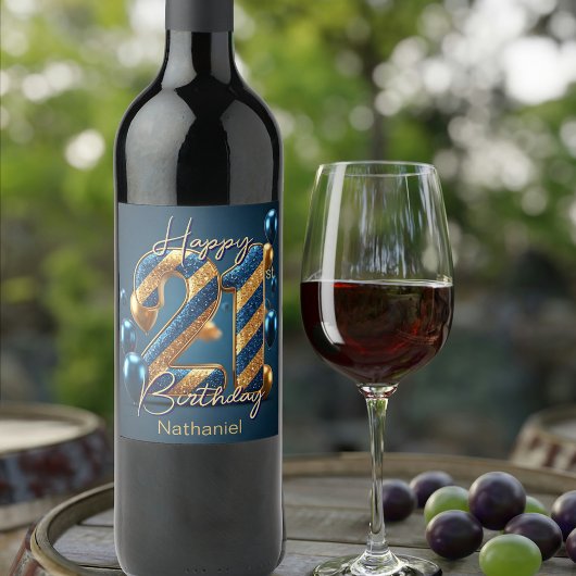 エレガントMidnight Blueと金ゴールドストライプの21歳 ワインラベル