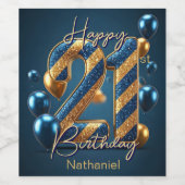 エレガントMidnight Blueと金ゴールドストライプの21歳 ワインラベル (シングルラベル)