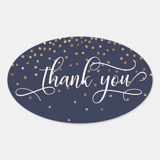 エレガントMidnight Blueの金ゴールド紙吹雪 楕円形シール (正面)