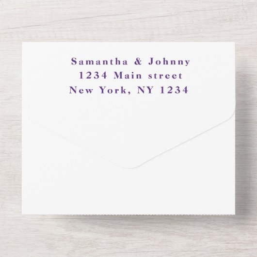 エレガントMinimalist Purpleスクリプ結婚ト オールインワン招待状 (裏面)