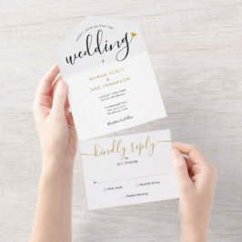 エレガントMonogram金ゴールドハートのスクリプ結婚ト オールインワン招待状