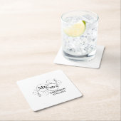 エレガントmr&mrsモノグラム黒結婚白 スクエアペーパーコースター (インサイチュ)