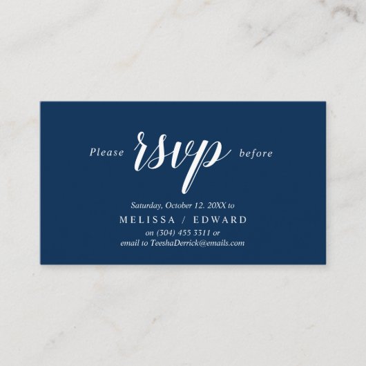 エレガントNavy Blue素朴、RSVP応答、返信 エンクロージャーカード (正面)