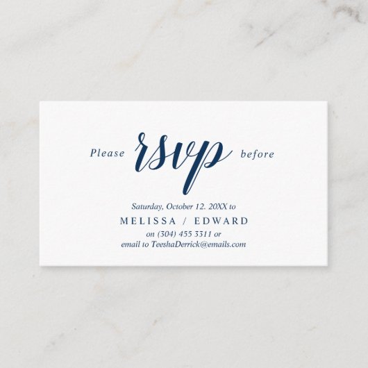 エレガントNavy Blue素朴、RSVP応答、返信 エンクロージャーカード (正面)