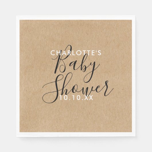 エレガントNeutral Baby Showerスクリプ素朴ト スタンダードランチョンナプキン (正面)