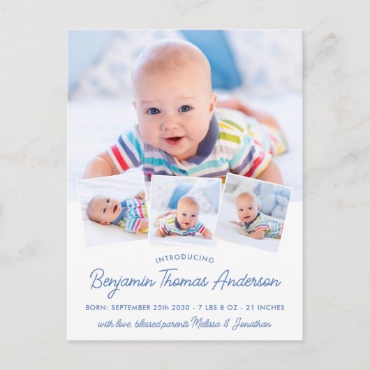 エレガントNewBaby 4パーソナライズされた Photo Collage誕生 案内ポストカード (正面)