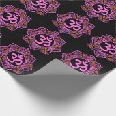 エレガントohm mandalaデザインピンク紫蝶 ラッピングペーパー (角)