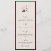エレガントOld Moneyの結婚Red Dinner Menu Card メニュー (正面)