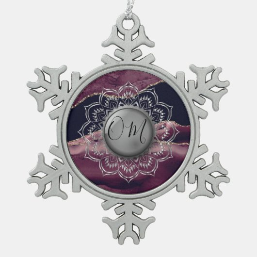 エレガントOMマンダラマーブル スノーフレークピューターオーナメント (正面)