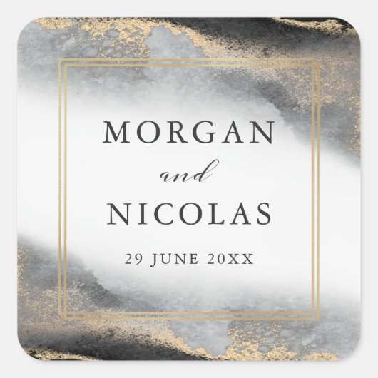 エレガントOpulenceブラックと金ゴールド結婚ズ スクエアシール (正面)