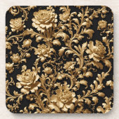 エレガントOpulence:ブラックと金ゴールドバロックフローラ コースター (正面)