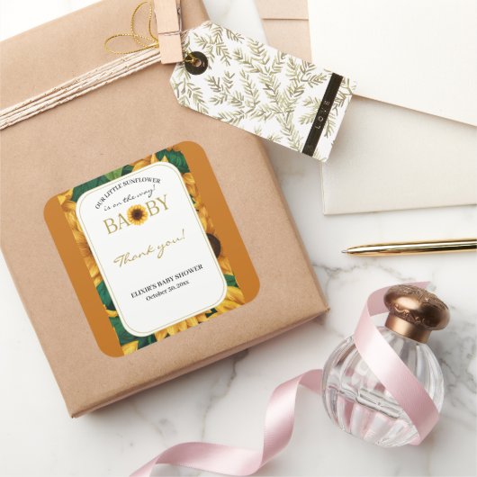 「エレガントOur Little Sunflower」赤ちゃんモダンシャワー スクエアシール (ギフト)