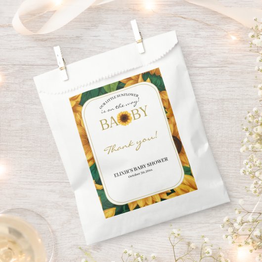 「エレガントOur Little Sunflower」赤ちゃんモダンシャワー フェイバーバッグ (クリップ留めされた状態)