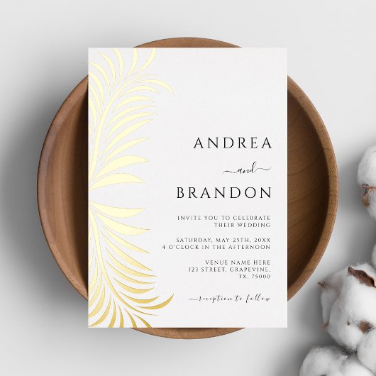 エレガントPalm Tree離れ結婚の金ゴールド 箔招待状