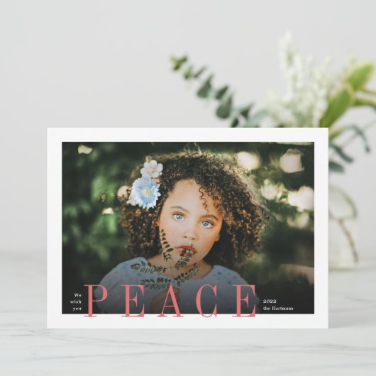 エレガントPeace OverlayのモダンChristmas写真 シーズンカード (スタンド正面)