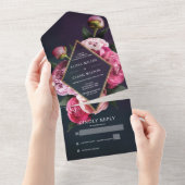 エレガントPeonies金ゴールドフレモダン結婚ーム オールインワン招待状 (貼ってはがせる)