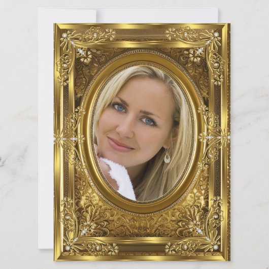 エレガントPhoto Birthday Party王室の金ゴールド宝石 招待状 (裏面)