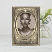 エレガントPhoto Birthday Party Sepia Beige Frame 招待状 (スタンド正面)