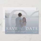 エレガントPhoto Dusty Blue & Silverハート結婚 シーズンカード (正面)