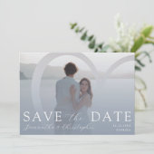 エレガントPhoto Dusty Blue & Silverハート結婚 シーズンカード (スタンド正面)