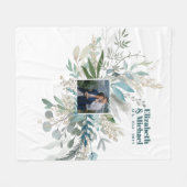 エレガントPHOTO GIFT – 緑葉の水色 フリースブランケット (正面(横))