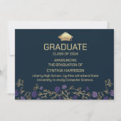 エレガントPhoto Navy Blueと金ゴールド 招待状 (正面)