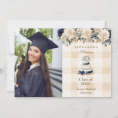 エレガントPhoto Navy Blueフローラ卒業 案内状 (正面)