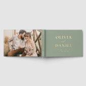 エレガントPhoto Sage Green金ゴールドミニマモダンリスト ゲストブック (全面)