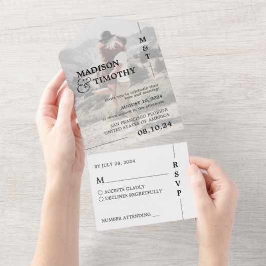 エレガントPhoto Scriptシンプルタイポグラフィ結婚の オールインワン招待状 (貼ってはがせる)