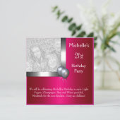 エレガントPhoto Silver Cerise Balloon 21st Birthday 招待状 (スタンド正面)