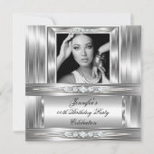 エレガントPhoto Silver Diamond誕生日会 招待状 (正面)