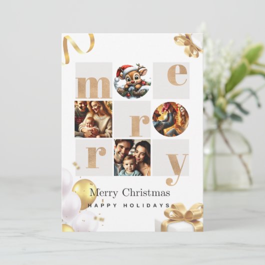 エレガントPine Branch Deta付きクリスマスフォトカード 招待状 (スタンド正面)