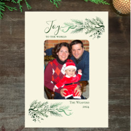 エレガントPine Joy to World Christmas Family写真 シーズンカード