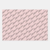 エレガントPink Burgundyフローラ名スクリプト ラッピングペーパーシート (正面2)