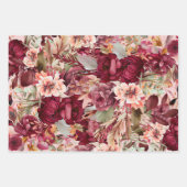 エレガントPink Burgundyフローラ名スクリプト ラッピングペーパーシート (正面)