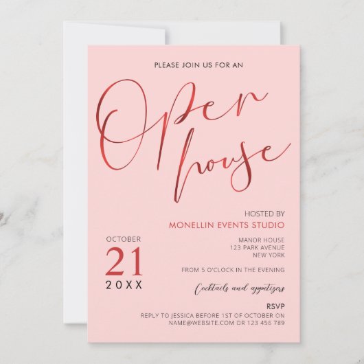 エレガントPink & Red Script Logo Business Open House 招待状 (正面)